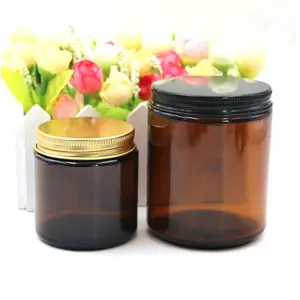 Metal Lids Amber Glass Containers 4oz 8oz 100ml 250ml Empty Recycled Straight Sided Glass Candle Jars