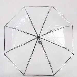 Wholesale Ready To Ship 21 Inch Transparent Clear POE Automatic 3 Fold Umbrellas For The Rain Regenschirm