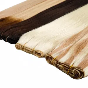 Cuticle Aligned Piano Color Weft Hair Straight Blonde Colored Remy Russian Hand Tied Hair Weft