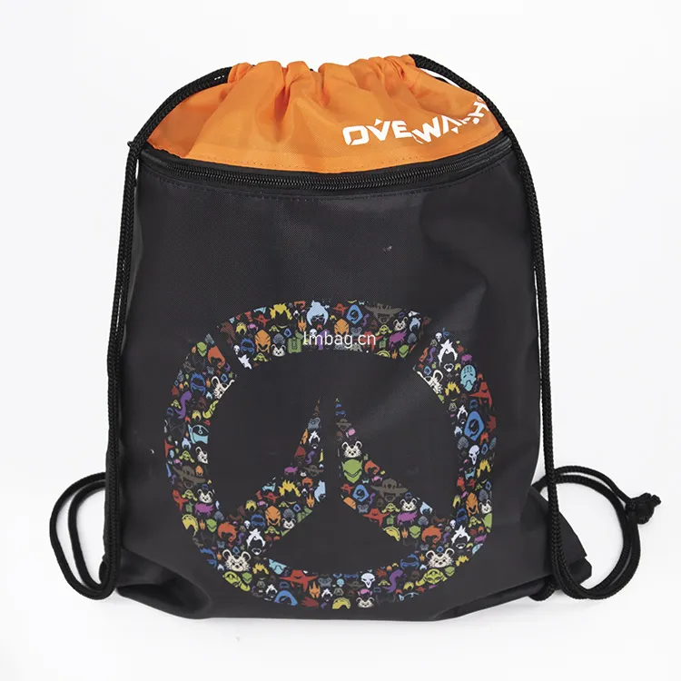 Custom Waterproof Drawstring Cinch Bag With Pocket 600D Polyester Oxford Drawstring Bag