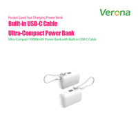 Batterie externe mini 2-en-1 de 10000 mAh avec câble USB-C intégré, charge rapide 20W, affichage LED, double sortie Type-C pour iPhone et Android