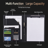 Portafolio Portátil de Cuero A4 Personalizado con Calculadora, Ranuras para Tarjetas, Portapapeles y Logotipo para Ejecutivos, Reuniones de Negocios