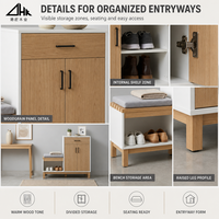 Moderno Mueble Zapatero Blanco y de Madera con Cajón, Puertas Dobles, Estantes y Banco para la Entrada