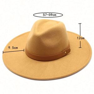Wholesale Unisex Felt Fedora <b>Hats</b> 9.5 cm Wide Brim Vintage Men and Women Fedora Felt <b>Hat</b> With <b>Band</b> Decoration - Product Image 2