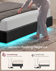 <span class=keywords><strong>VASAGLE</strong></span>, Cadre de lit rembourré double avec station de charge, Tête de lit capitonnée avec rangement, Cadre de lit flottant double avec éclairage LED - Product Image 4