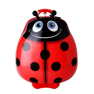 New design factory red ladybug kids luggage wheeled backpacks trolley suitcases for travel school bag