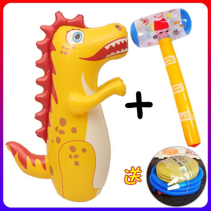 Pompe à air dinosaure jaune 90 cm, marteau 65 cm