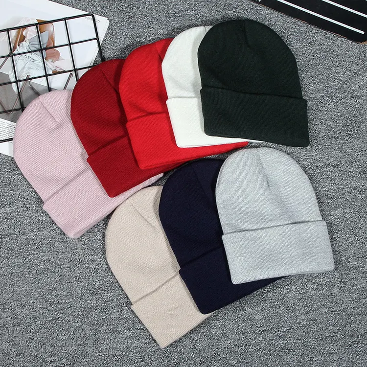 Custom Unisex Beanies Girls Multi-color Acrylic Winter Hat Wholesale Bulk Knitted Beanie Hat Knit Cap For Men And Women