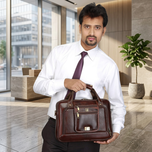 Leather Laptop Messenger Crossbody Bag Business Office Travel Durable Handle Closure Eco-Friendly Brown - Product Image 1