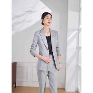 Women's Gray Long Sleeve <b>Blazer</b> Pants <b>Set</b> Formal Workwear Commute Anti-Wrinkle Worsted Fabric Spring Autumn - Product Image 4