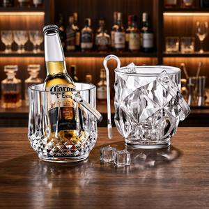 Seau à glace en acrylique transparent avec texture diamantée, refroidisseur de boissons à poignée amovible pour outils de bar, buffet d'hôtel et fournitures de fête - Product Image 3
