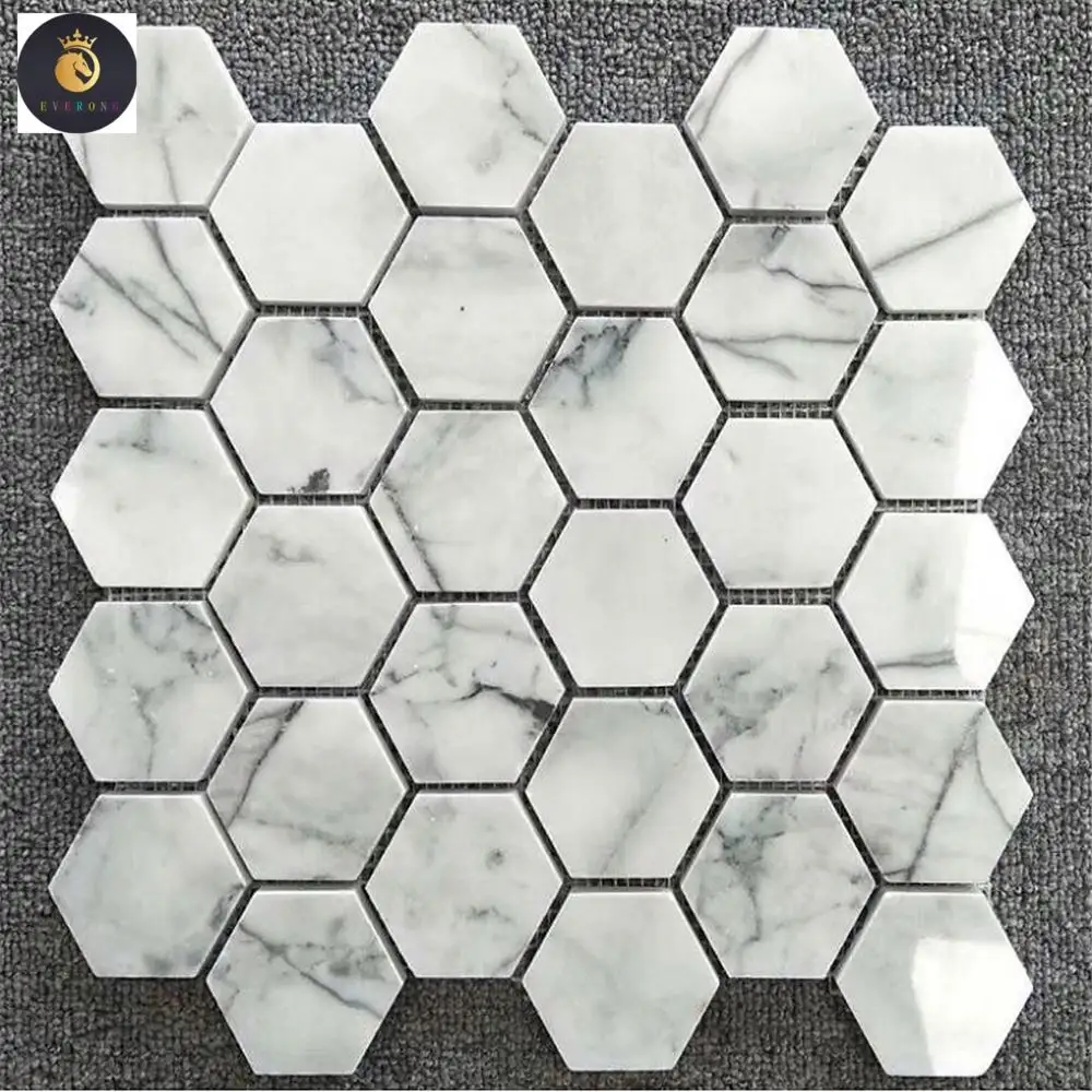 Calacatta Hexagone Mosaïque Carrelage Poli Marbre Mosaïque Moderne Intérieur Mur Parquet Villa 5 Ans 6mm/ 8mm/10mm; Taille Personnalisée