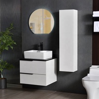 Coiffeuse murale moderne pour chambre à coucher à ferme avec lavabo simple et miroir intelligent à DEL Coiffeuse et petite armoire