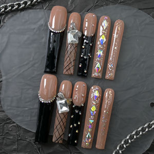 Uñas Postizas de Ataúd Hechas a Mano al por Mayor, 10 Piezas, Reutilizables, Cobertura Completa, Uñas Acrílicas Artificiales Largas, Precio de Fábrica - Product Image 1