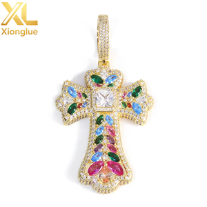 Nuevo Diseño, Colección de Colgantes de Cruz de Colores, Joyería Hip Hop, Cobre con Zirconia, Engaste de Tensión Natural, Collar Unisex para Uso Diario - Product Image 4