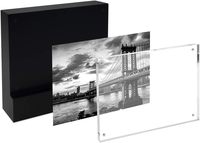 4x 6 Bingkai Foto Akrilik Magnetik Blok Kayu Hitam, Bingkai Kayu Akrilik