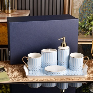 Hot Bathroom Five Piece Set Lotion Bottle Mouthwash Cup <b>Soap</b> Household Toothbrush <b>Holder</b> Household Bathroom - Product Image 2