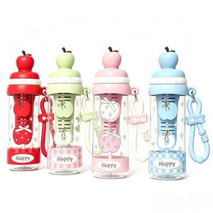 Leakproof Portable Sports Water Bottle with Straw & <b>Tea</b> <b>Infuser</b>, Cute Apple Shaped Plastic Tumbler for Outdoor Office Home use - Product Image 1