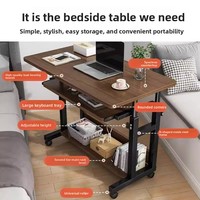 Table de chevet relevable portable en MDF avec surface en bois, petit bureau pour chambre à coucher, bureau à domicile, dortoir, avec roulettes