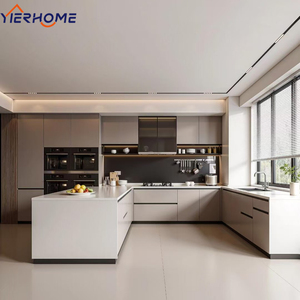 Gabinetes Modulares de Madera <span class=keywords><strong>y</strong></span> Melamina de Lujo YIERHOME |   Cocina Moderna con Isla, Venta al por Mayor para <span class=keywords><strong>Comunidades</strong></span> de Villas - Product Image 3