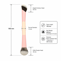 Pinceau de maquillage double embout personnalisé avec logo, en aluminium rose doré, poils véganes, pour fond de teint et anticernes, outil de mélange angulaire, rose