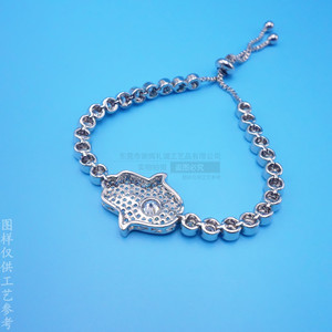 Pulsera Fatima con baño de oro blanco y circonitas engastadas, joyería para mujer, regalo, pulsera de cadena de moda. - Product Image 3