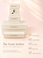 Boîte cadeau de parfum personnalisée avec fenêtre, étiquette d'archives, gaufrage, carton ivoire, doublure noire, logo personnalisé, OEM