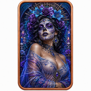 Barra de Cobre Fino de 1oz .999, Serie Impresión 2D, Día de Muertos, Diosa Floral, Lingote Rectangular para Colección de Arte Étnico y Regalo - Product Image 3