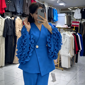 <span class=keywords><strong>Conjunto</strong></span> de Traje <span class=keywords><strong>Formal</strong></span> de Terciopelo para <span class=keywords><strong>Mujer</strong></span>, Blazer de Manga Larga con Decoración de Encaje y Pantalones a Juego - Product Image 4