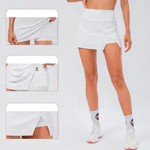 Mulheres Saia De Tênis com Bolsos Forro Shorts Athletic Saias Crossover Cintura Alta Athletic Workout Saias Esporte