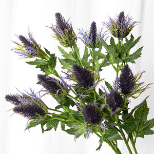 Flower Delight - Eryngium Artificial de 3 Ramas, Aipo Silvestre, Estilo Europeo, Decoración de Boda, PVC Ligero y Suave - Product Image 1