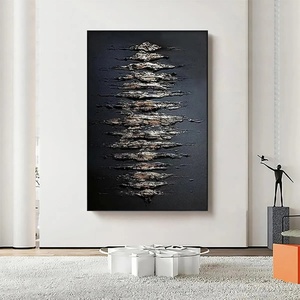 Peinture sur toile acrylique texturée noir et or, nature morte, art fait main, projets de décoration intérieure commerciale, art mural 3D - Product Image 3