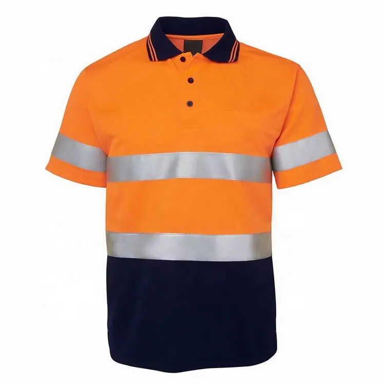 เสื้อโปโลสีส้มแขนสั้นขายร้อนเพื่อความปลอดภัย