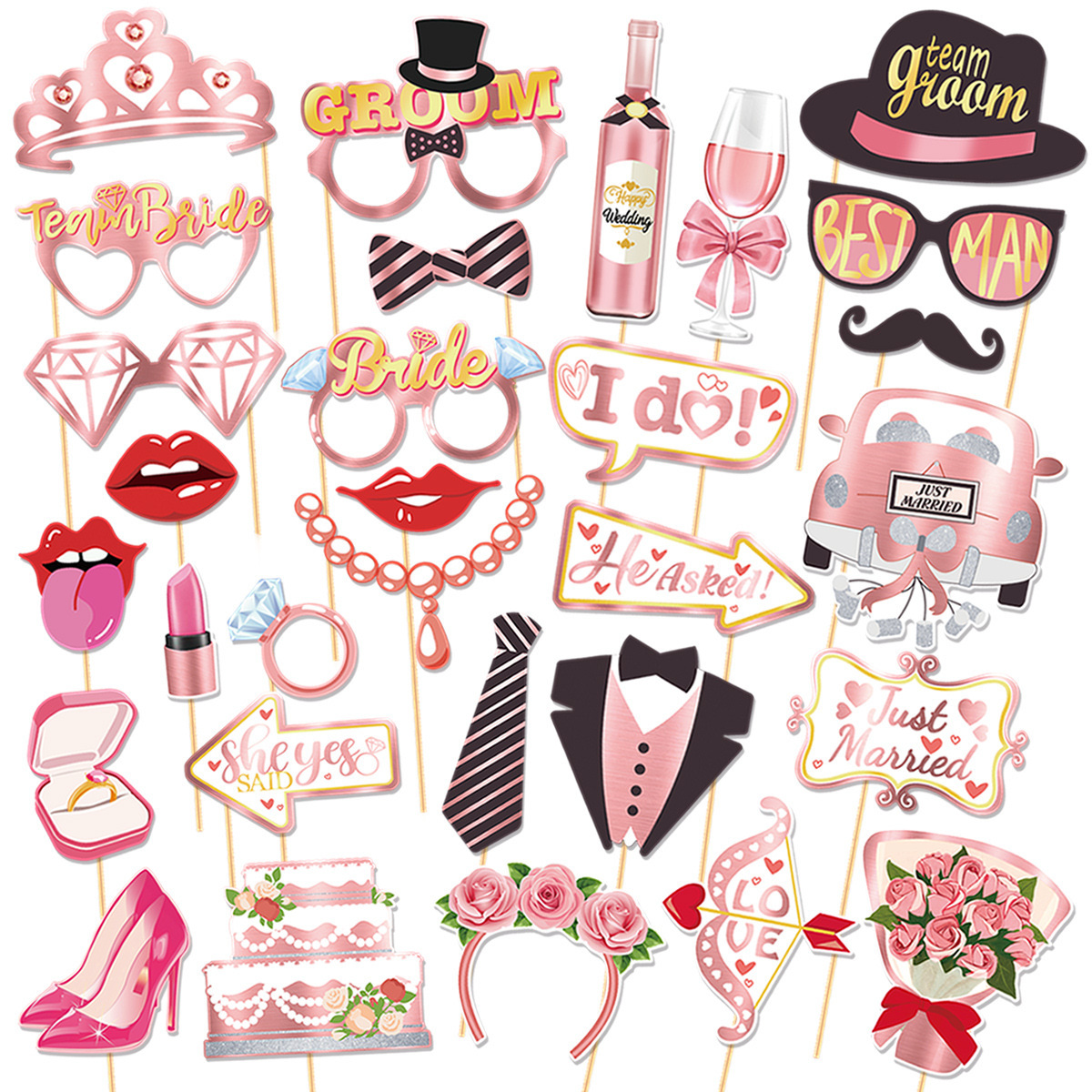pink   A set of photo props (30 pieces + stick dispensing)
