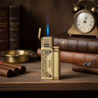 Briquet torche électrique à flamme unique classique JIFENG JF-109 en alliage de zinc bronze/argent antique, rechargeable au gaz butane, cadeau d'affaires