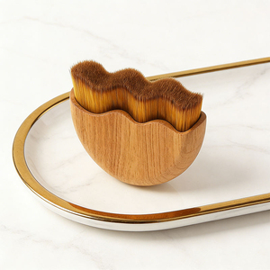 Brosse plate de massage lymphatique en forme de vague, manche en bois naturel, poils synthétiques, brosse pour sculpter le visage, anti-gonflement - Product Image 2