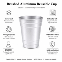 Gobelets en aluminium jetables de 16 oz (500 ml) avec couvercles, tasses isothermes pour boissons froides, pour fêtes, bière, café, bars, événements, Noël