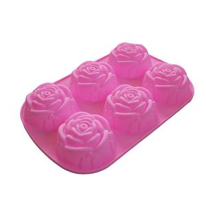 Fournisseur chinois d'accessoires de cuisine de haute qualité, moule en silicone DIY à 6 compartiments, forme de rose 3D, moule à pâtisserie, gâteau, pudding, gelée - Product Image 4