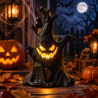 JUNYI Plastik Halloween-Deko Kürbis LED Flammenlose Kerze Geisterbaumstumpf Ornament Grimasen-Gesicht Festliche Dekoration