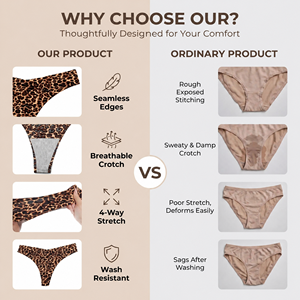 Culottes string sans couture pour femmes, imprimé animal (léopard, zèbre, peau de serpent), anti-roulement, qui sculptent les hanches, très extensibles et confortables - Product Image 4