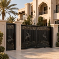 Portail coulissant en aluminium avec garniture noire et or, motif cerf, pour entrée de villa, couleur personnalisable