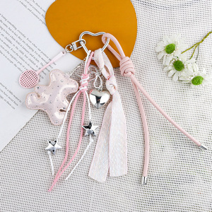 Shiny PU Bear Keyring with Ribbon Tassel Metal Heart <b>Star</b> Ornament Custom Logo Bag <b>Key</b> Charm - Product Image 5