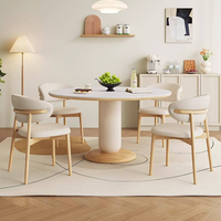 Juego de Comedor Nórdico Moderno, Mesa Redonda con Aspecto de Mármol y Base, 4 Sillas con Estructura de Madera, Duradero y Ecológico para Hogar y Hotel
