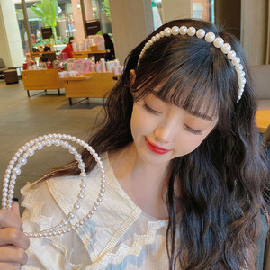Serre-tête simple en plastique fin avec perles blanches, élastique, nœud élégant, accessoires de mode pour cheveux, cadeau pour filles - Product Image 4