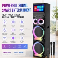 Enceinte de fête intelligente CSV-1088 double 12 pouces avec écran tactile 15,4 pouces, Android 11, WiFi, fonction de mise en miroir d'écran et karaoké