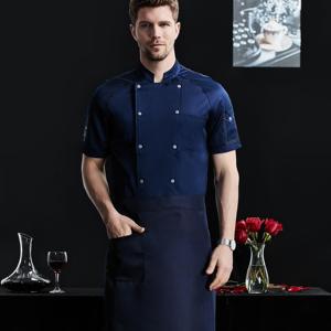 Camisa de abrigo de Chef de manga corta con diseño de botón de doble línea Uniforme de Chef Cook - Product Image 1