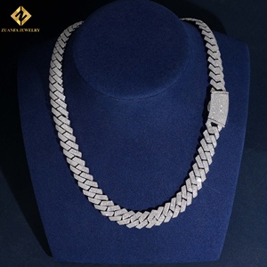 ZUANFA JEWELRY Moissanite <b>Statement</b> <b>Necklace</b> 925 Silver Rhodium Plated Cuban Link Chain Geometric Design Men's Hiphop Jewelry - Product Image 5
