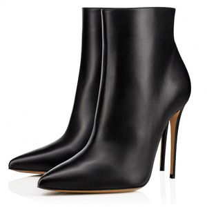Bottes de combat pour femmes à bout pointu et talon haut, en cuir véritable noir et blanc, avec semelle extérieure en <span class=keywords><strong>caoutchouc</strong></span> - Product Image 2