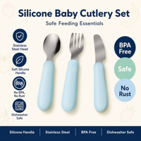 Vente en gros Ensemble cuillères et fourchettes pour bébé en silicone de qualité alimentaire, écologique et durable, ensemble de salle à manger pour enfants en acier inoxydable avec poignée en silicone