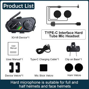 Intercomunicador para Casco Impermeable X3-V8 con Comunicación Bluetooth, Chips 5.1+5.4, Intercomunicador para Motocicleta para 8 Personas - Product Image 6